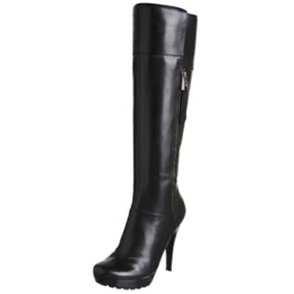 Guess Women's Teddie Tall Shaft Platform Boot Leather Black 7.5 Knee